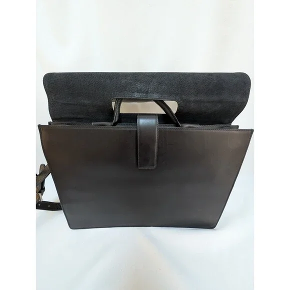 Mark Cross Vintage Black Polished Leather Accordion Briefcase Shoulder Strap - Picture 8 of 16